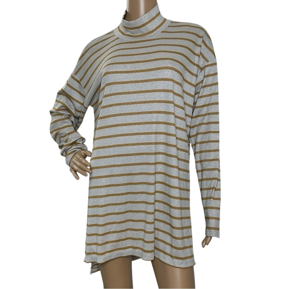 Anthropologie Vanessa Virginia silver and gold stripe dress large